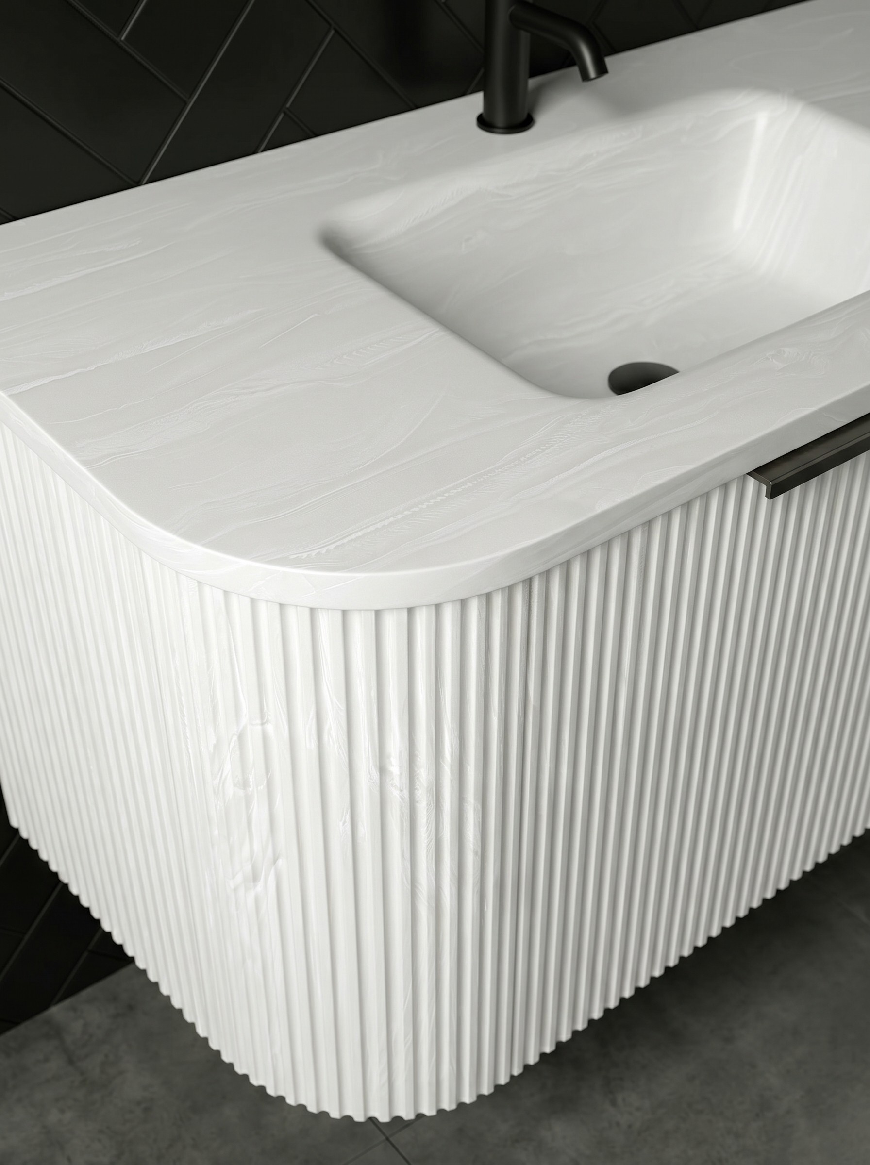 Canal Style Bathroom Set, Architectural Elegance in Solid Surface Made in Turkey