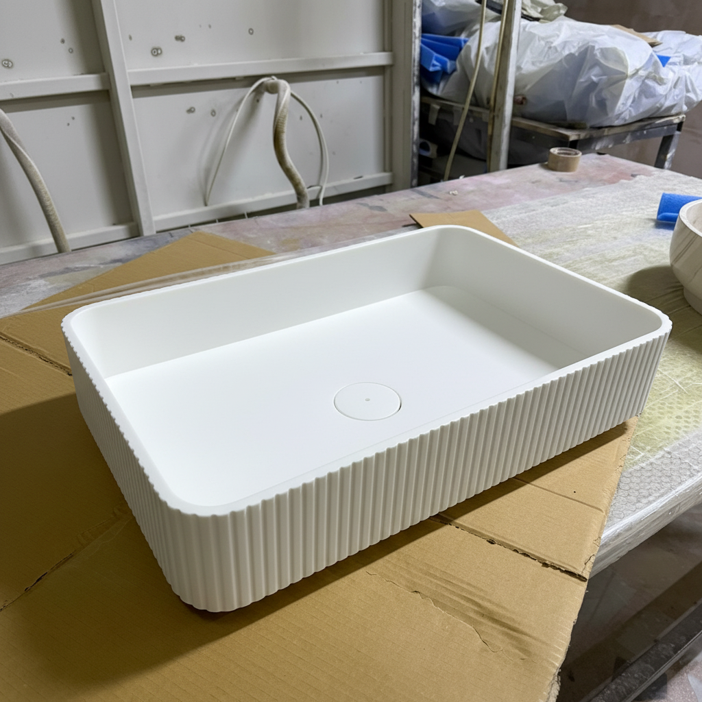 Canal Style Bathroom Set, Architectural Elegance in Solid Surface Made in Turkey