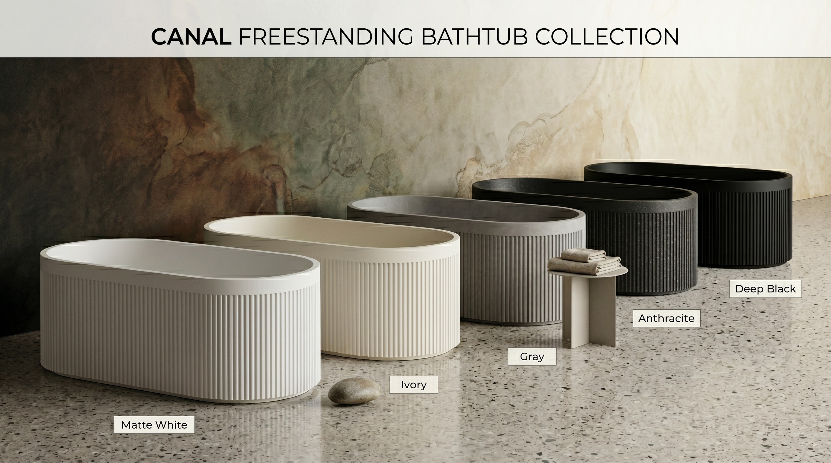 Canal Style Bathroom Set, Architectural Elegance in Solid Surface Made in Turkey