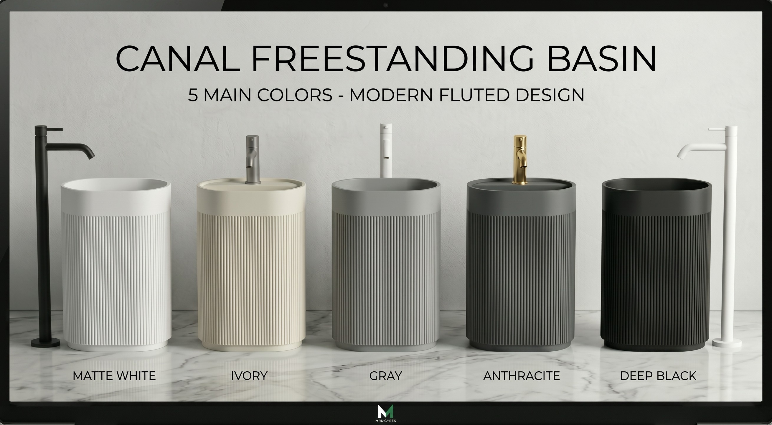 Canal Style Bathroom Set, Architectural Elegance in Solid Surface Made in Turkey