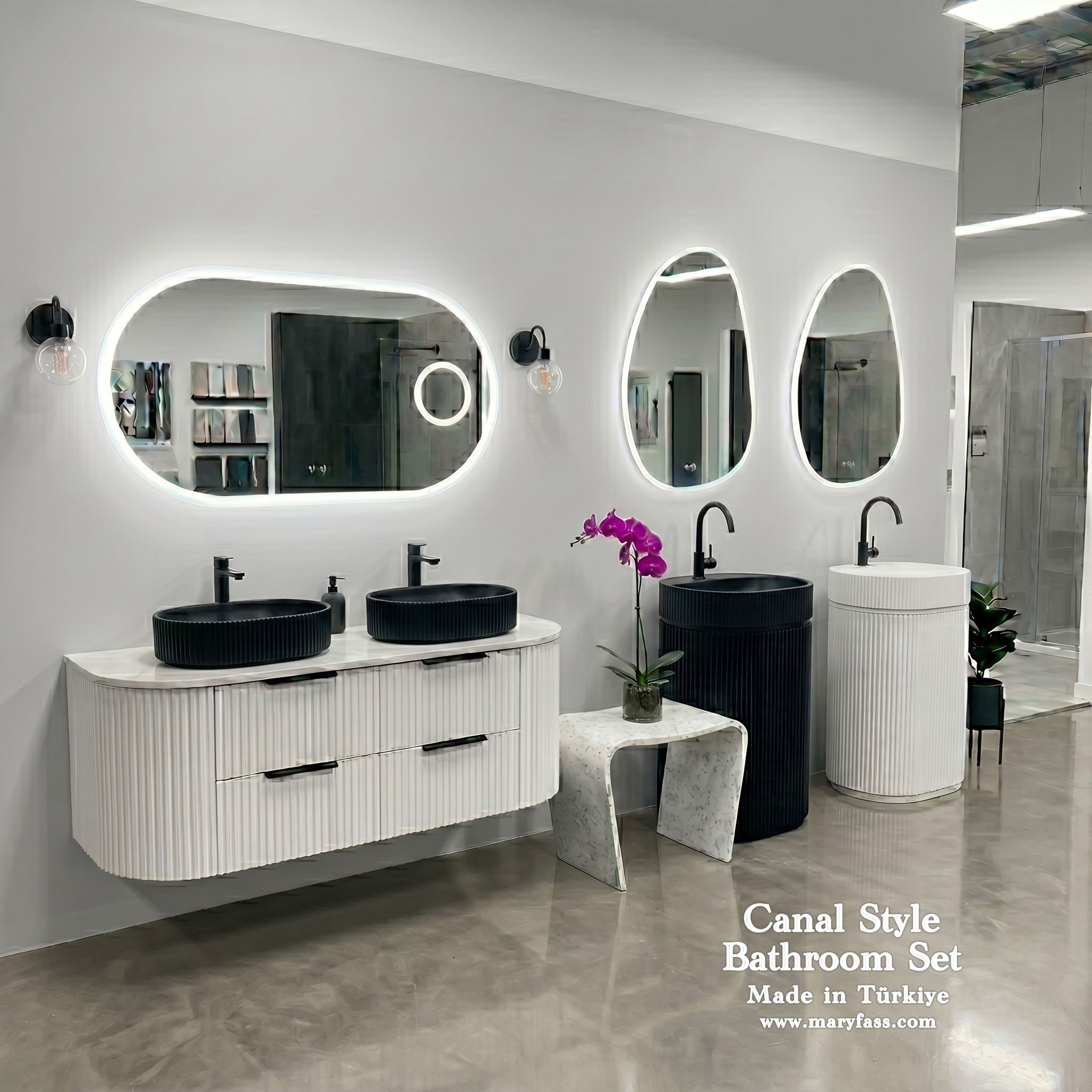 Canal Style Bathroom Set, Architectural Elegance in Solid Surface Made in Turkey