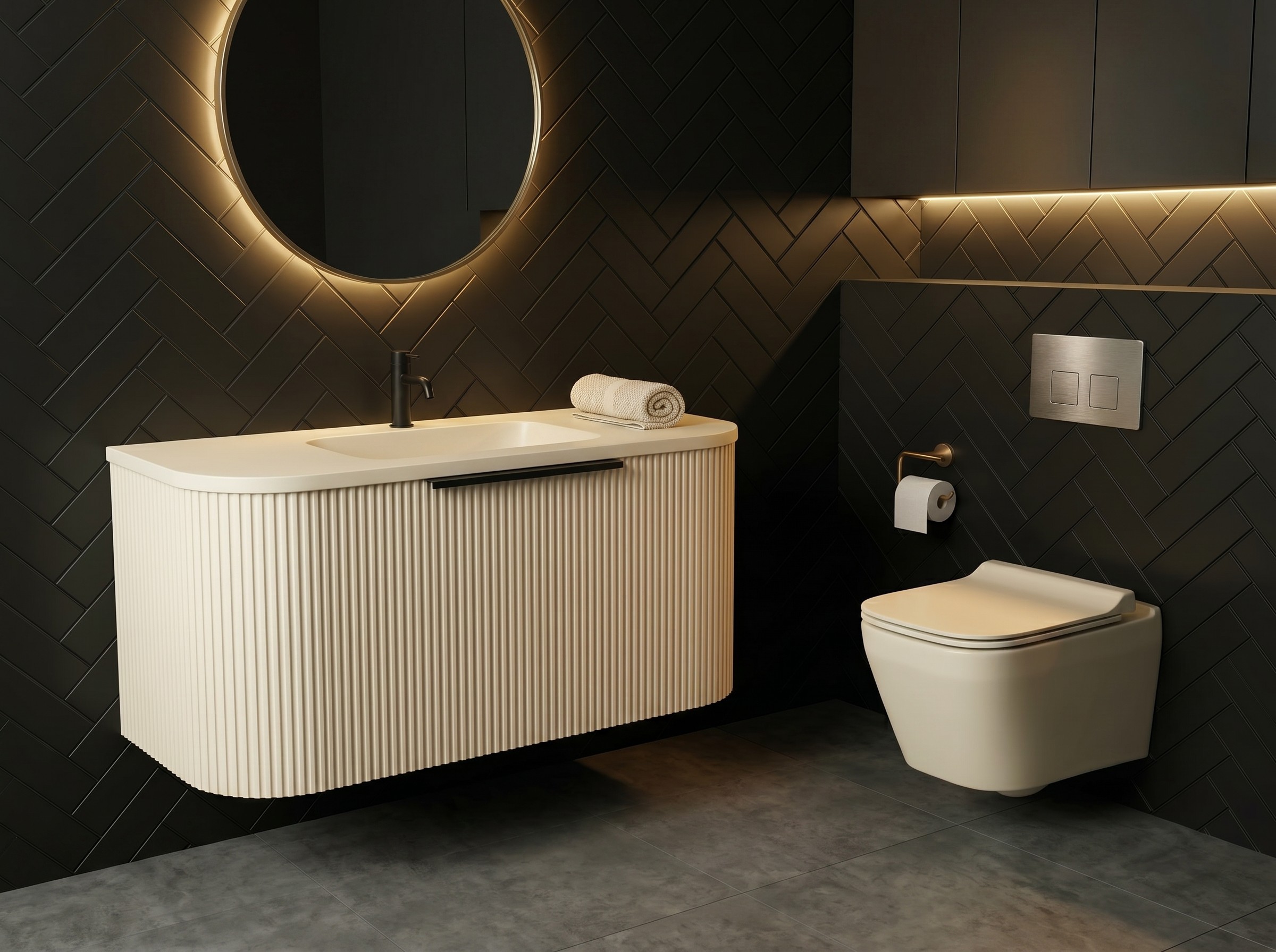 Canal Style Bathroom Set, Architectural Elegance in Solid Surface Made in Turkey