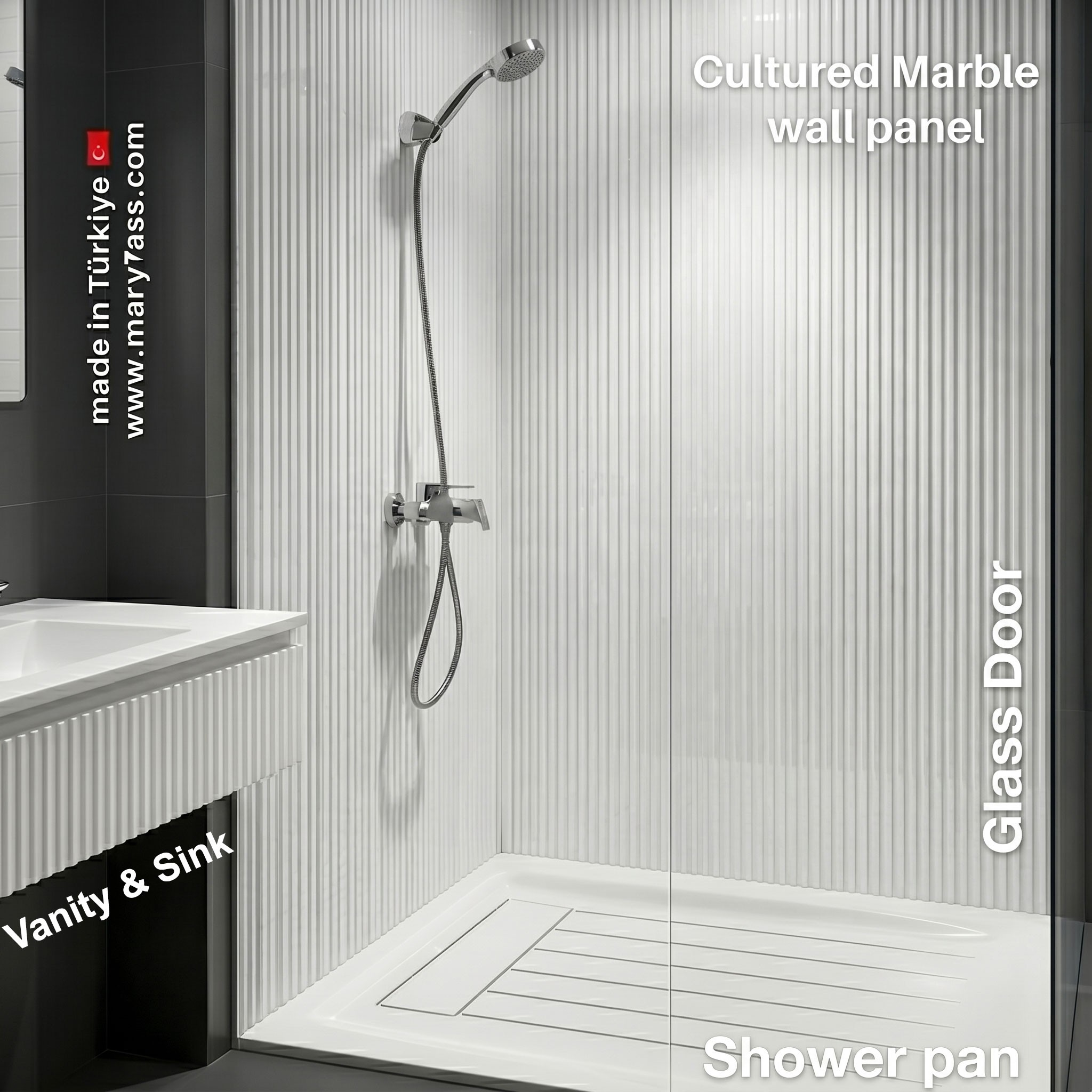 Canal Style Bathroom Set, Architectural Elegance in Solid Surface Made in Turkey