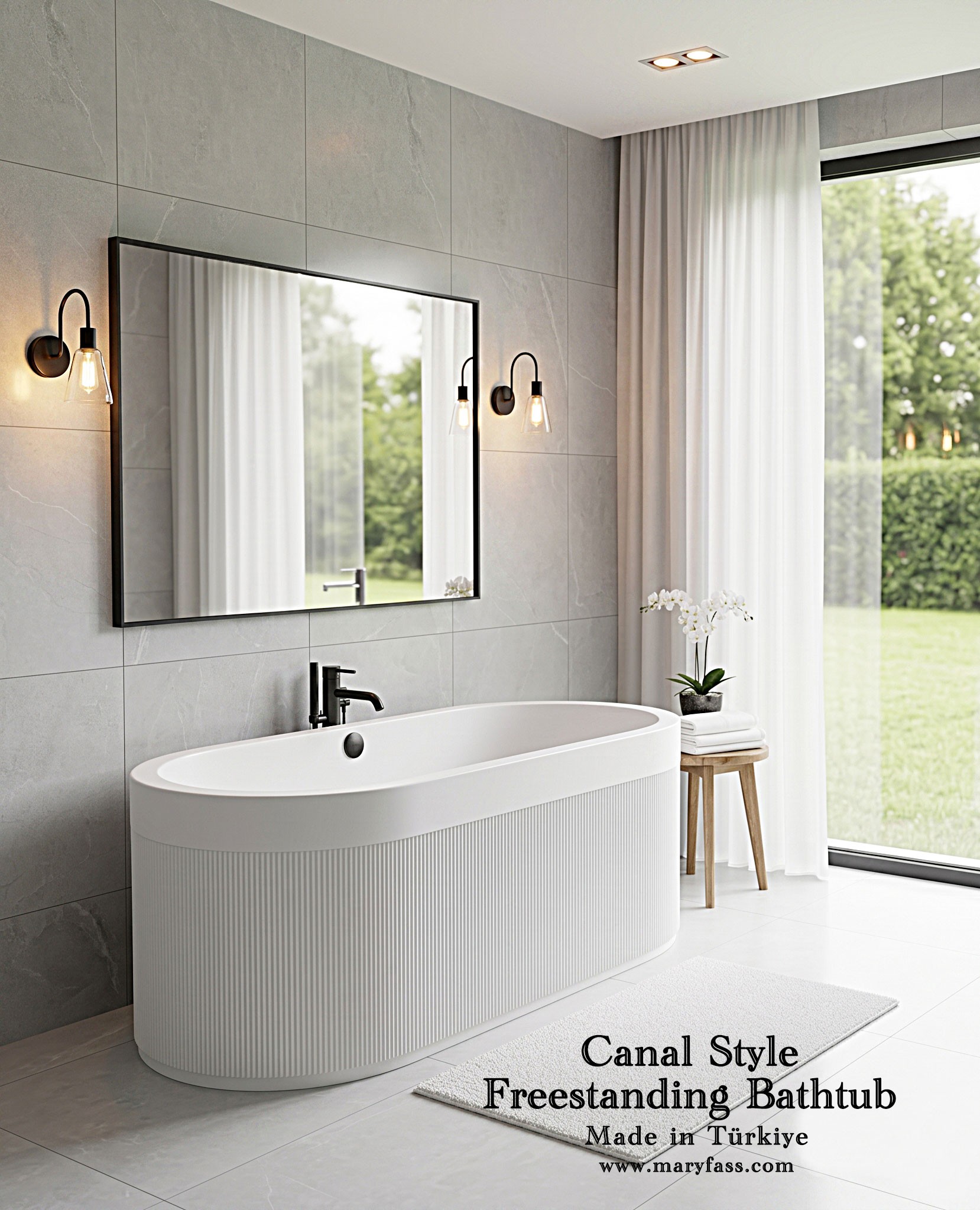 Canal Style Solid Surface Freestanding Bathtub Made in Turkey