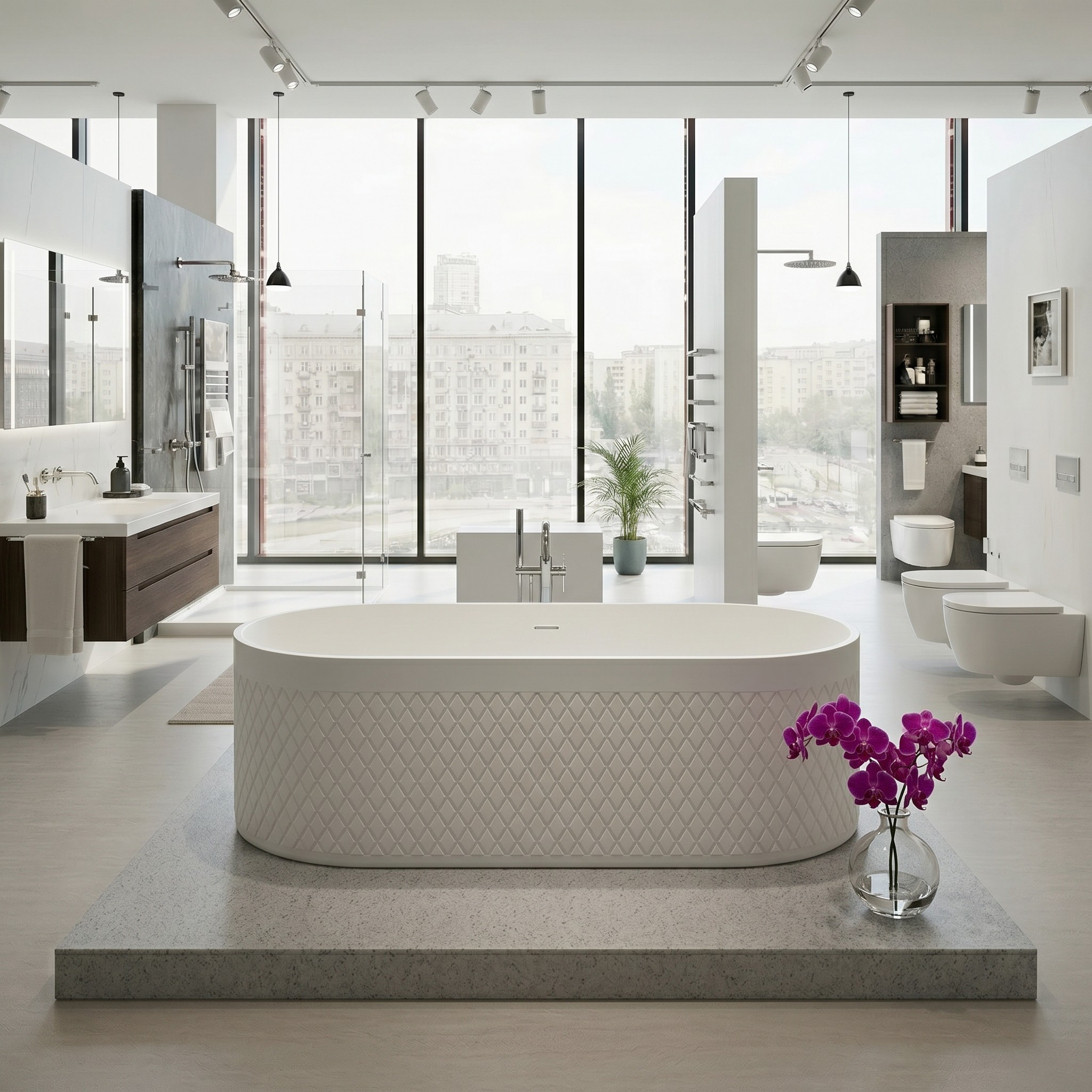 Diamond Style Bathroom Set, Architectural Elegance in Solid Surface Made in Turkey