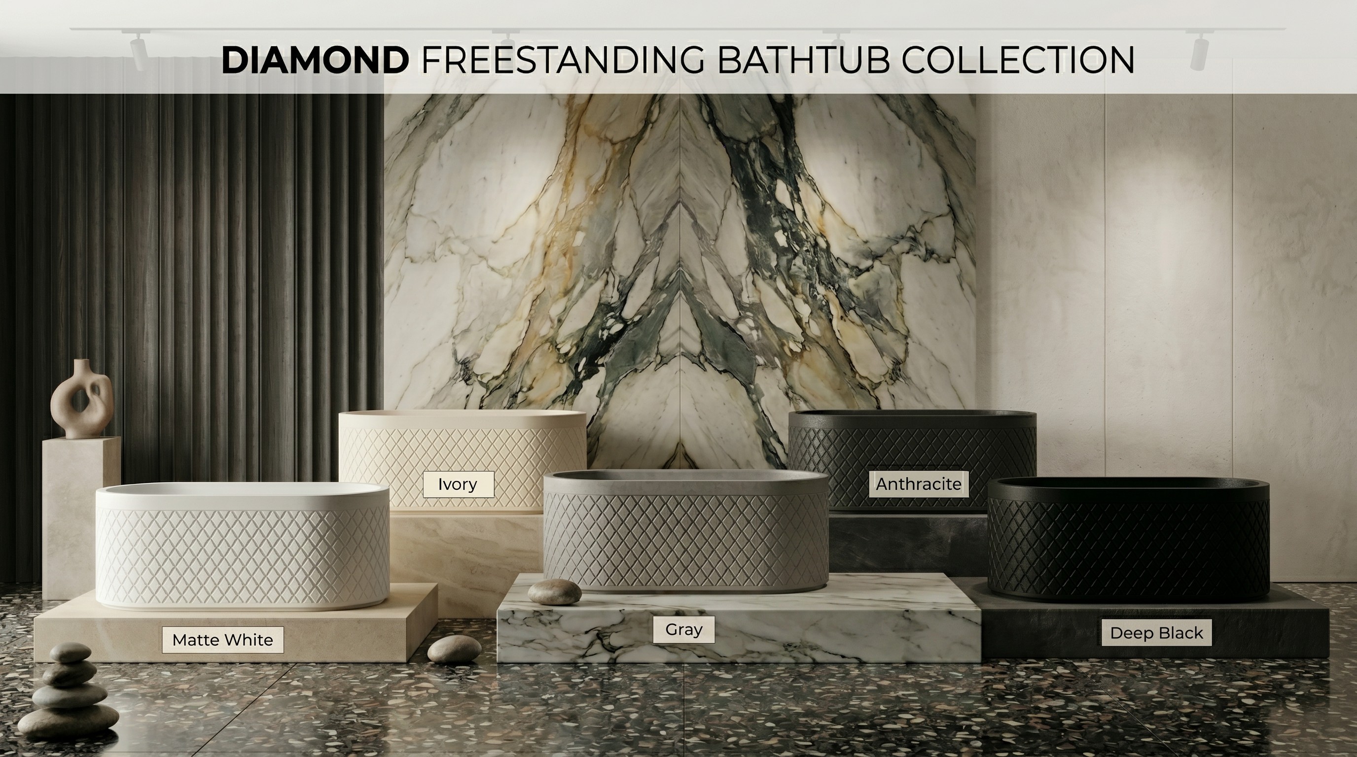 Diamond Style Bathroom Set, Architectural Elegance in Solid Surface Made in Turkey