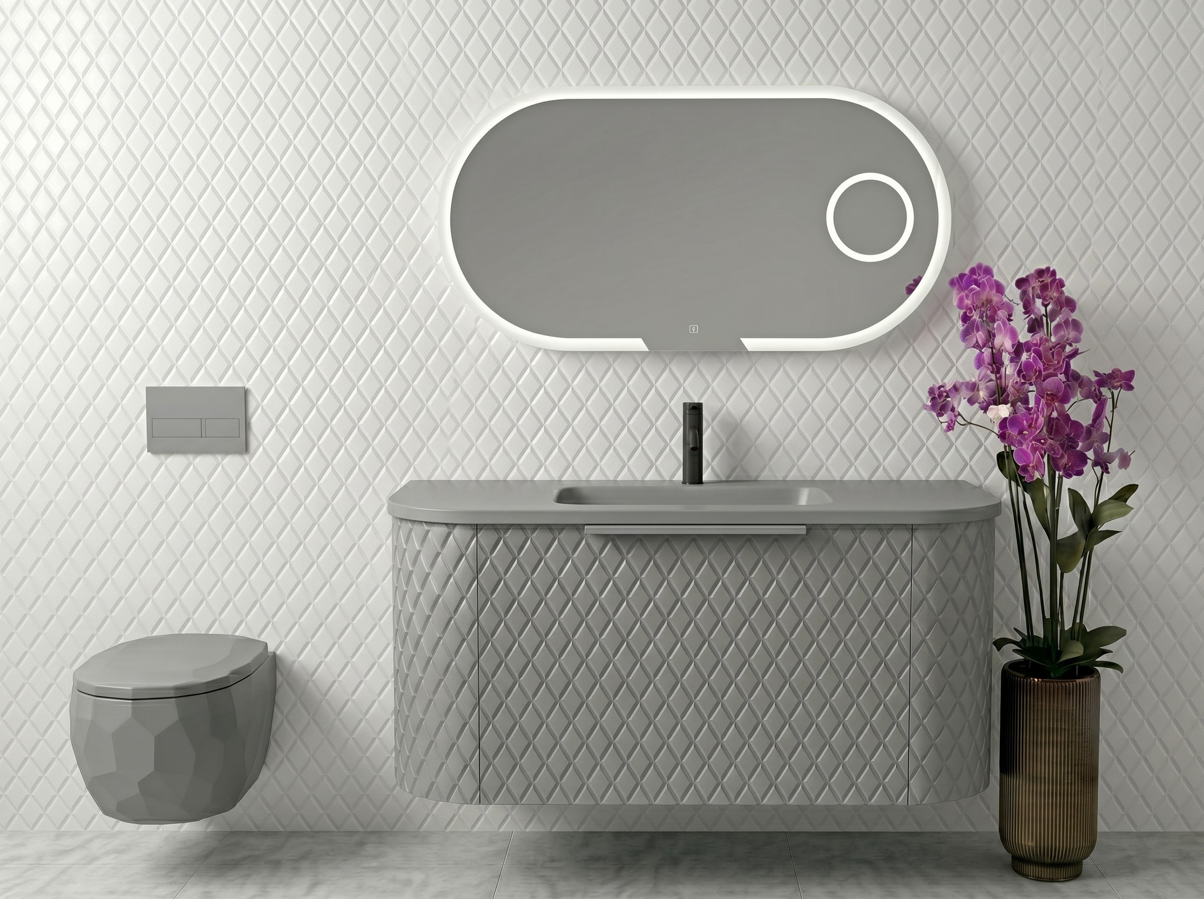 Diamond Style Bathroom Set, Architectural Elegance in Solid Surface Made in Turkey