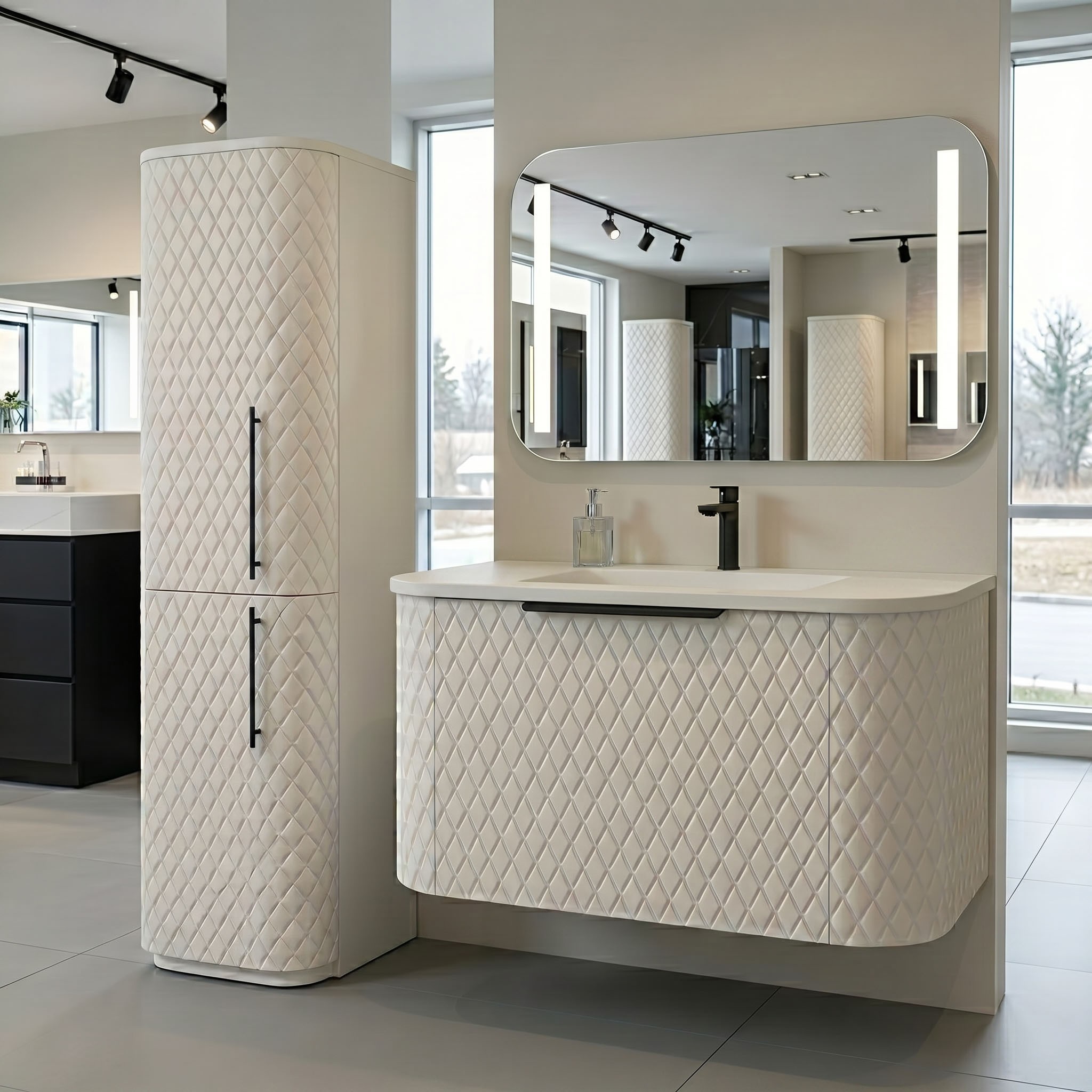 Diamond Style Bathroom Set, Architectural Elegance in Solid Surface Made in Turkey