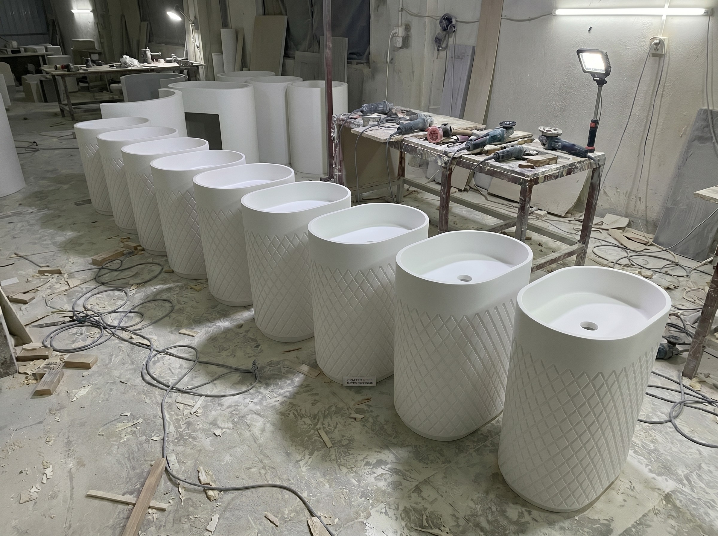 Diamond Style Bathroom Set, Architectural Elegance in Solid Surface Made in Turkey