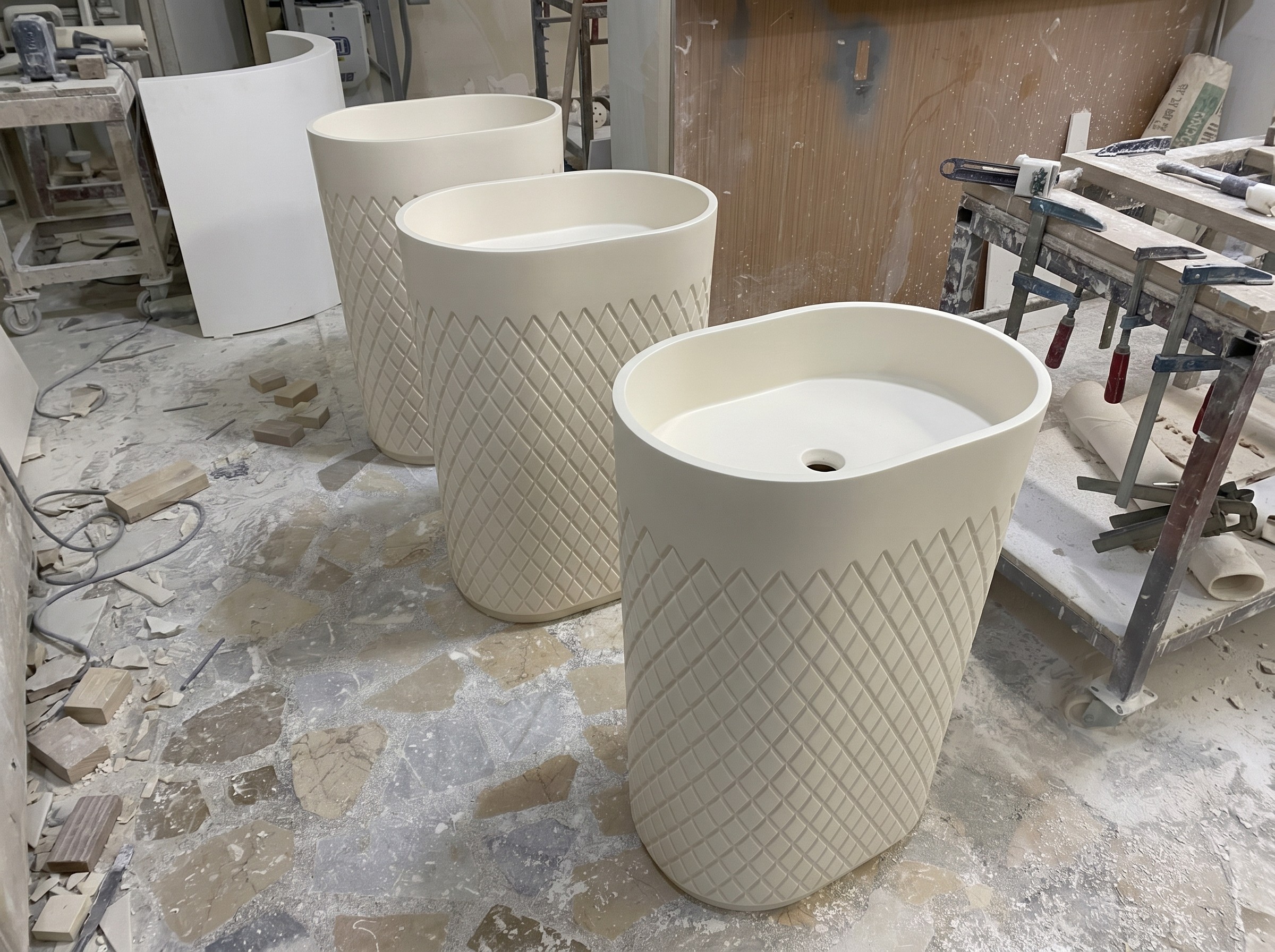 Diamond Style Bathroom Set, Architectural Elegance in Solid Surface Made in Turkey