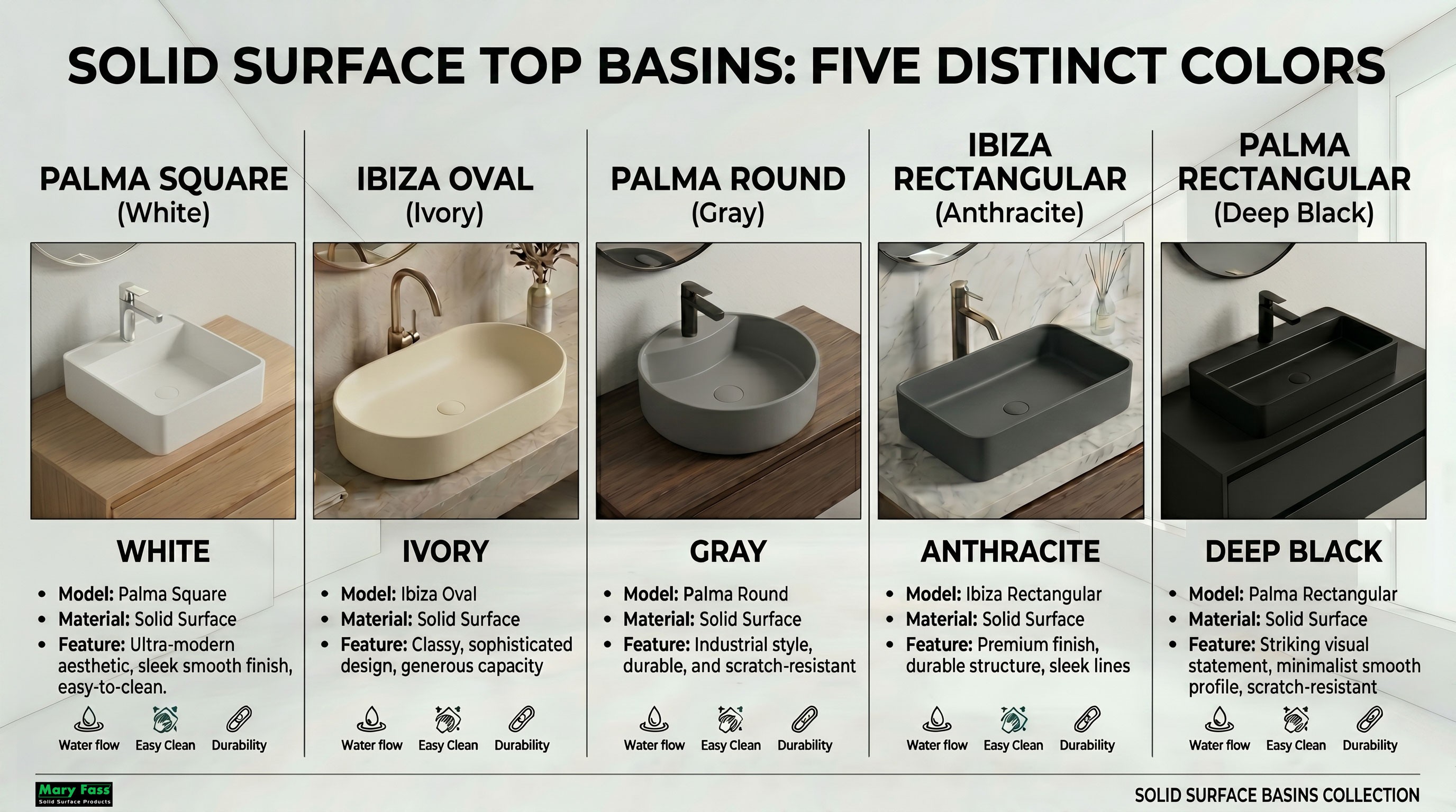 Diamond Style Bathroom Set, Architectural Elegance in Solid Surface Made in Turkey
