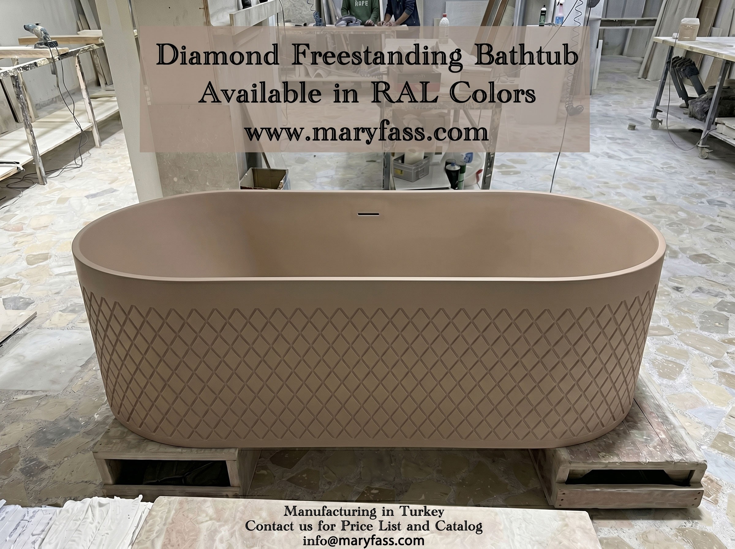 Crystal Diamond Solid Surface Freestanding Bathtub Made in Turkey