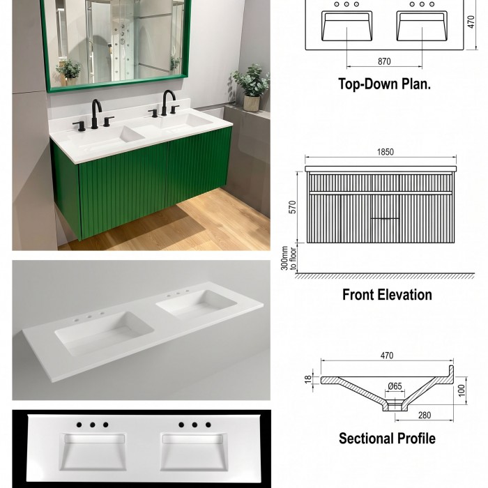 GMS-Concealed-D Kültür Mermeri Banyo Lavabosu ve Tezgahı