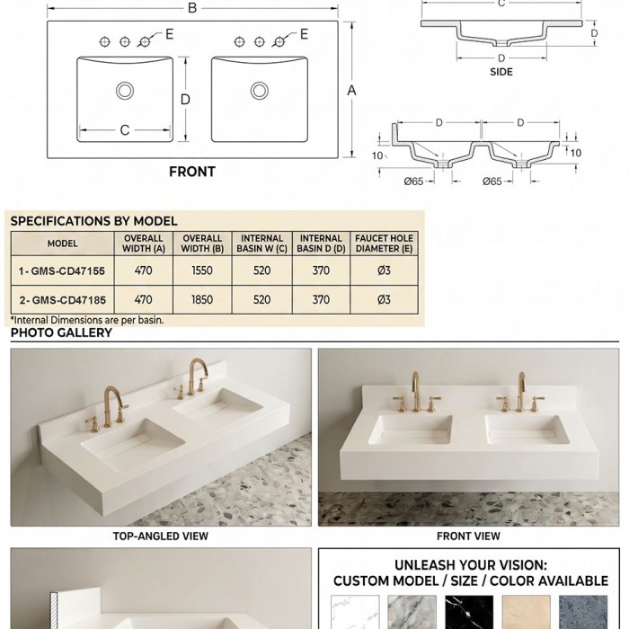 GMS-Concealed-DS3 Kültür Mermeri Banyo Lavabosu ve Tezgahı