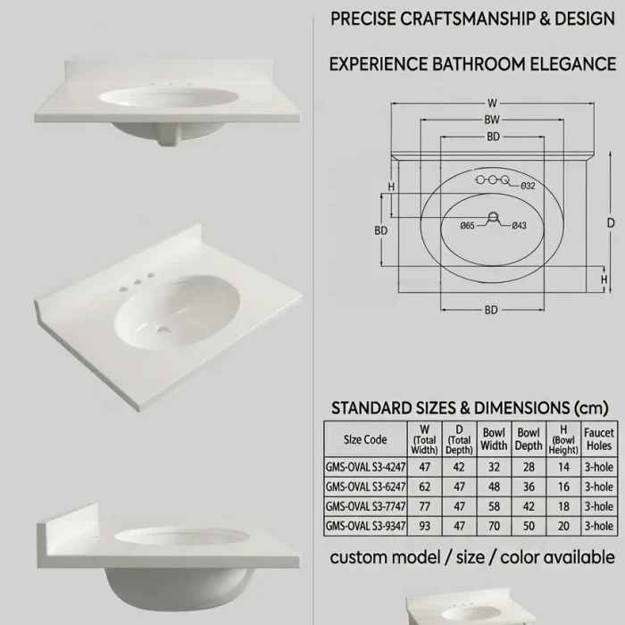 GMS-OVAL S3 Cultured Marble Vanity Top
