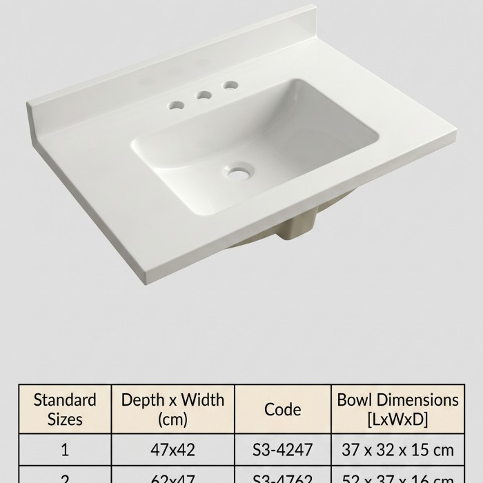 GMS-Rectangular S3 Kültür Mermeri Banyo Lavabosu ve Tezgahı